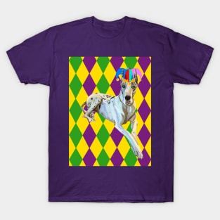 Mardi Gras Harlequin Great Dane Dog T-Shirt